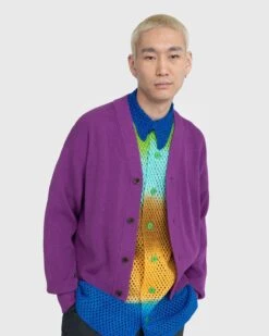 Auralee – Super Hard Twist Rib Knit Cardigan Purple -Acne Studios Clothing 02.15.23 On Model Au cmrB5UKG