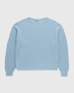 Auralee – Hard Twist Wool Rib Knit Boat Neck Pullover Blue