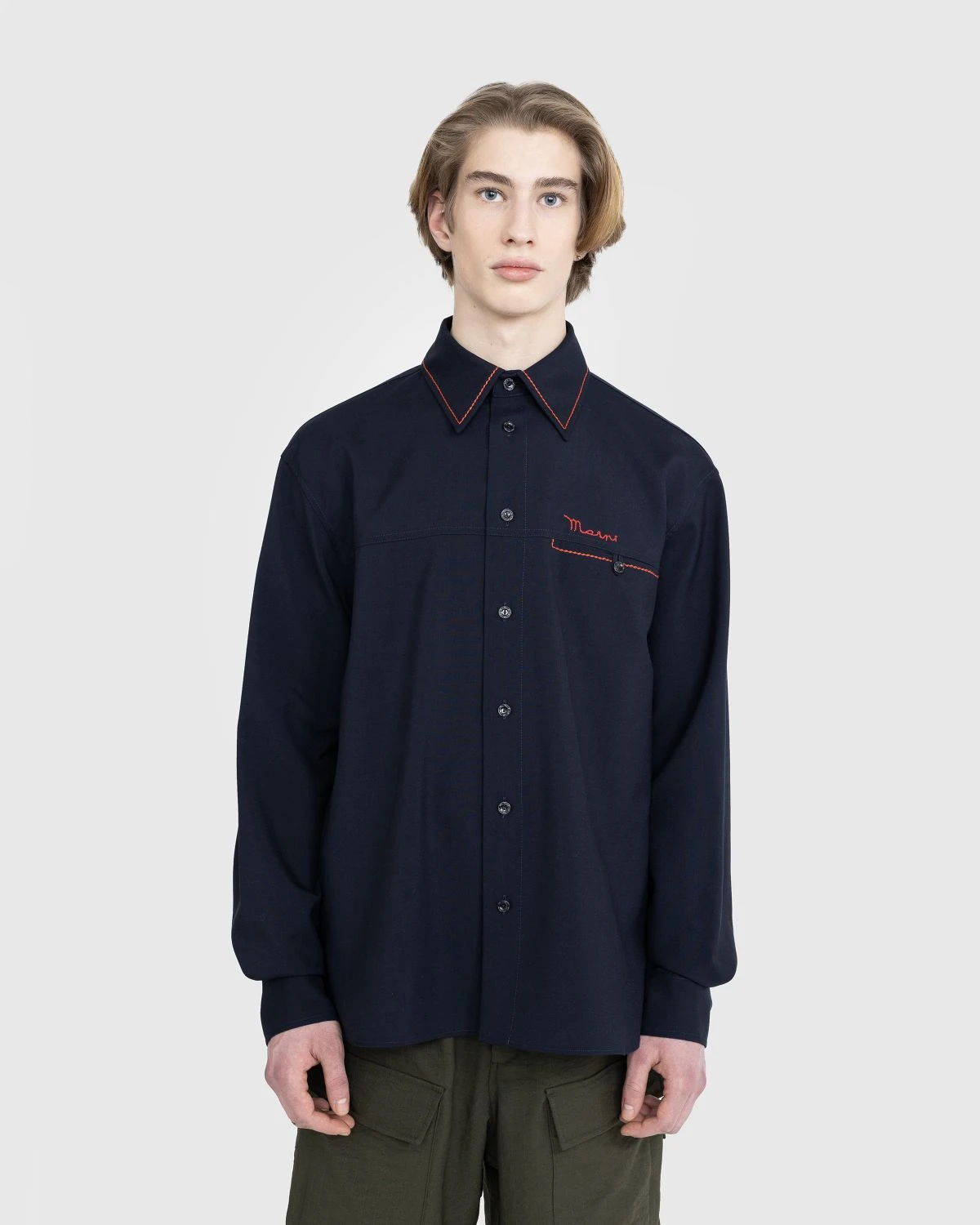 Marni – Embroidered Virgin Wool Shirt Blue 2 Marni – Embroidered Virgin Wool Shirt Blue - Image 2