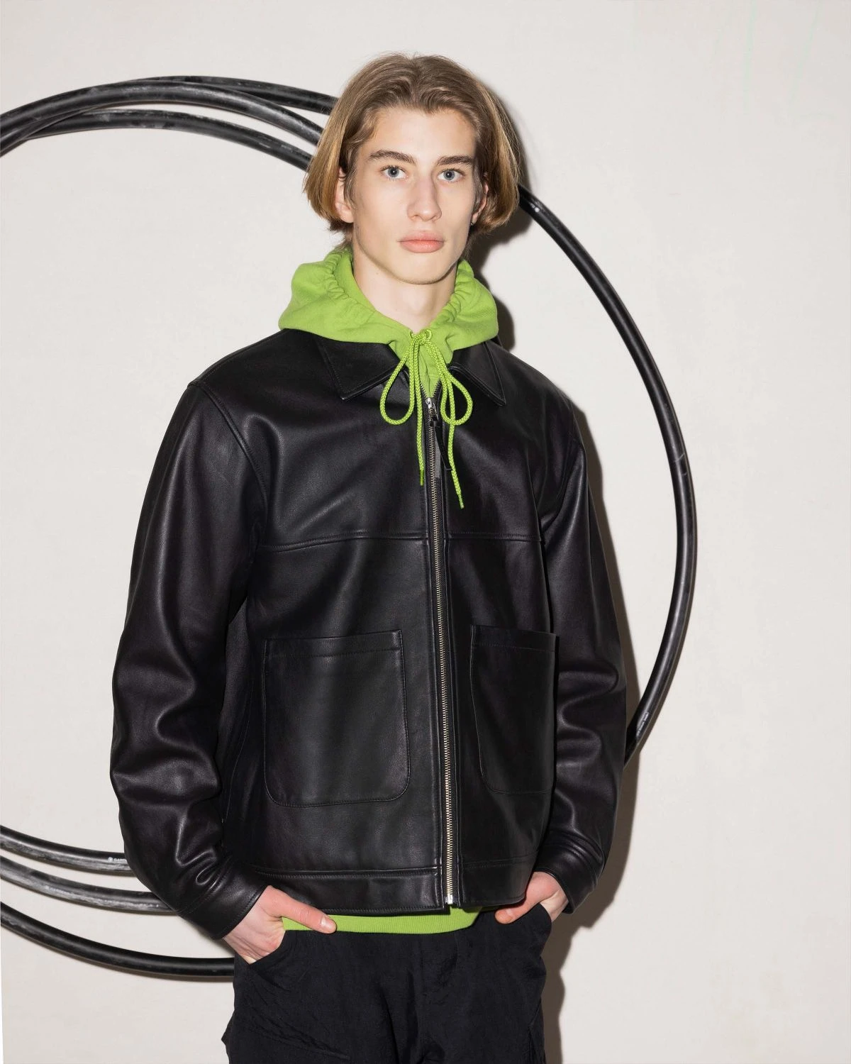 Highsnobiety – Leather Jacket Olive Green 3 Highsnobiety – Leather Jacket Olive Green - Image 3